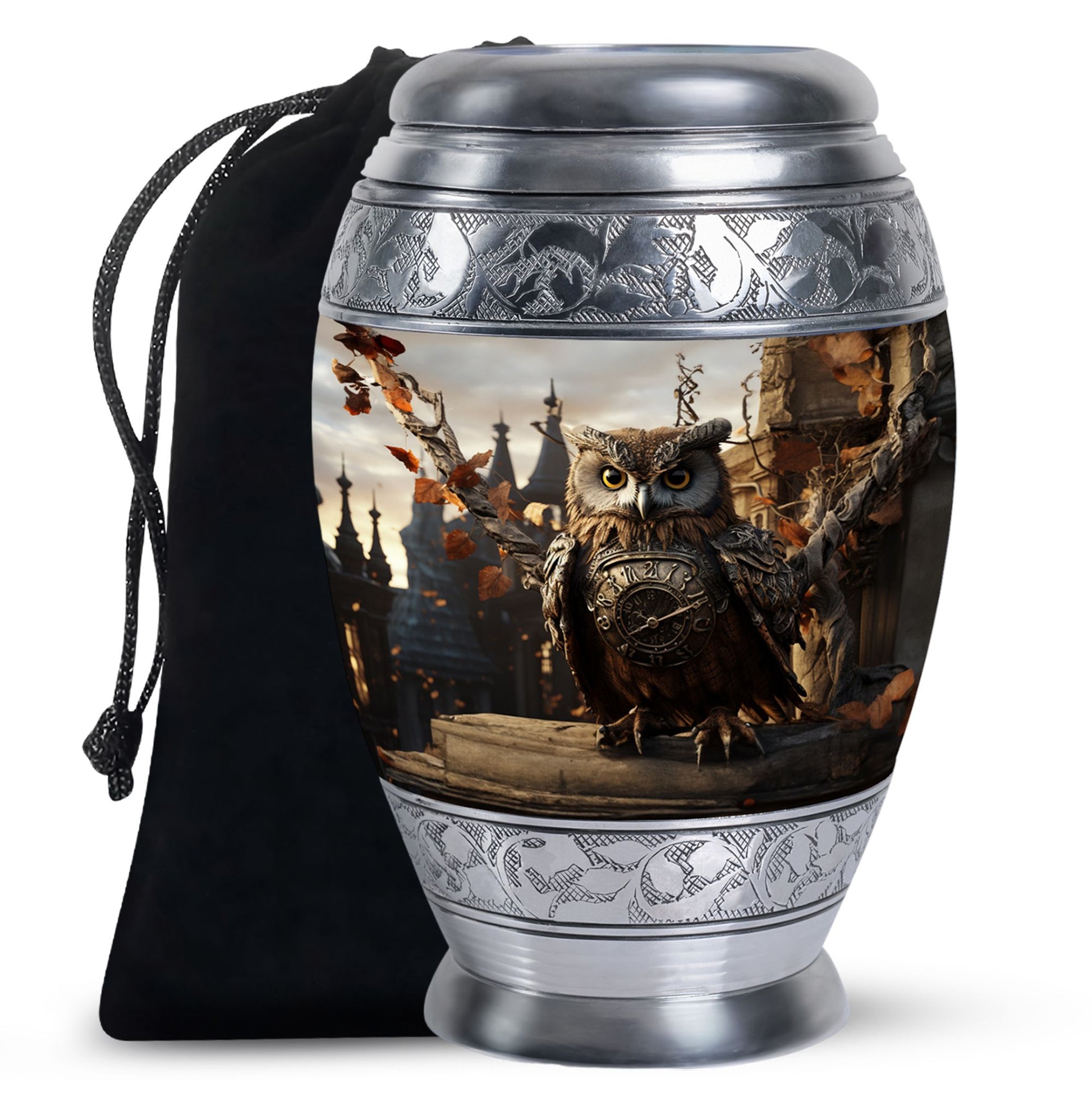 Owl Theme Memorial Urn - Vintage Cremation Ashes Urn For Human Ashes