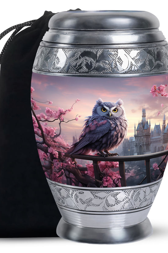Purple Owl Cremation Urn - Elegant Memorial Urn For Human Ashes