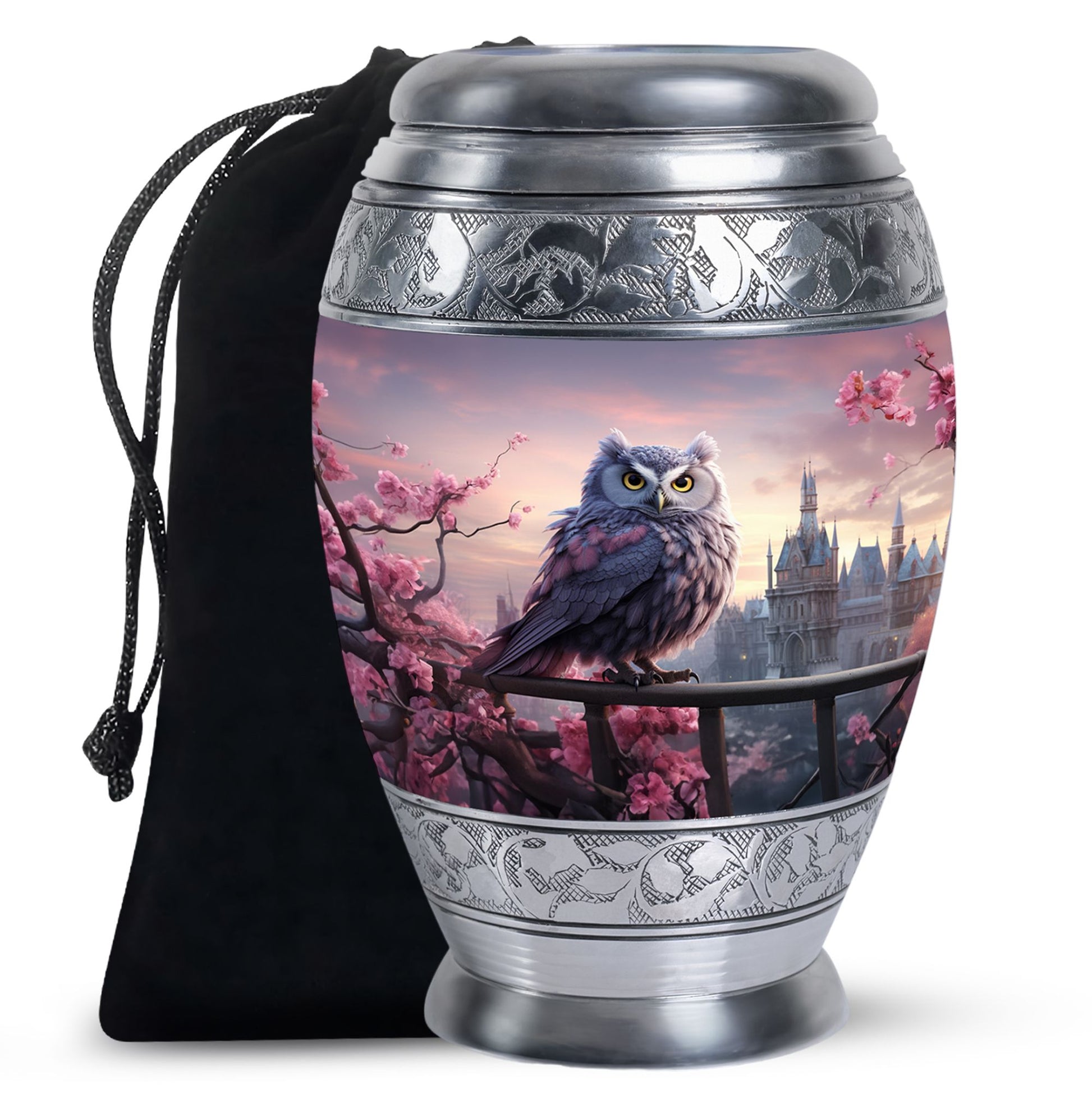 Purple Owl Cremation Urn - Elegant Memorial Urn For Human Ashes