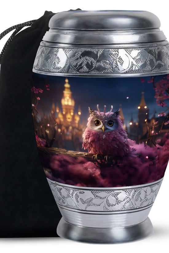 Pink Owl Cremation Urn - Elegant Memorial Urn For Burial