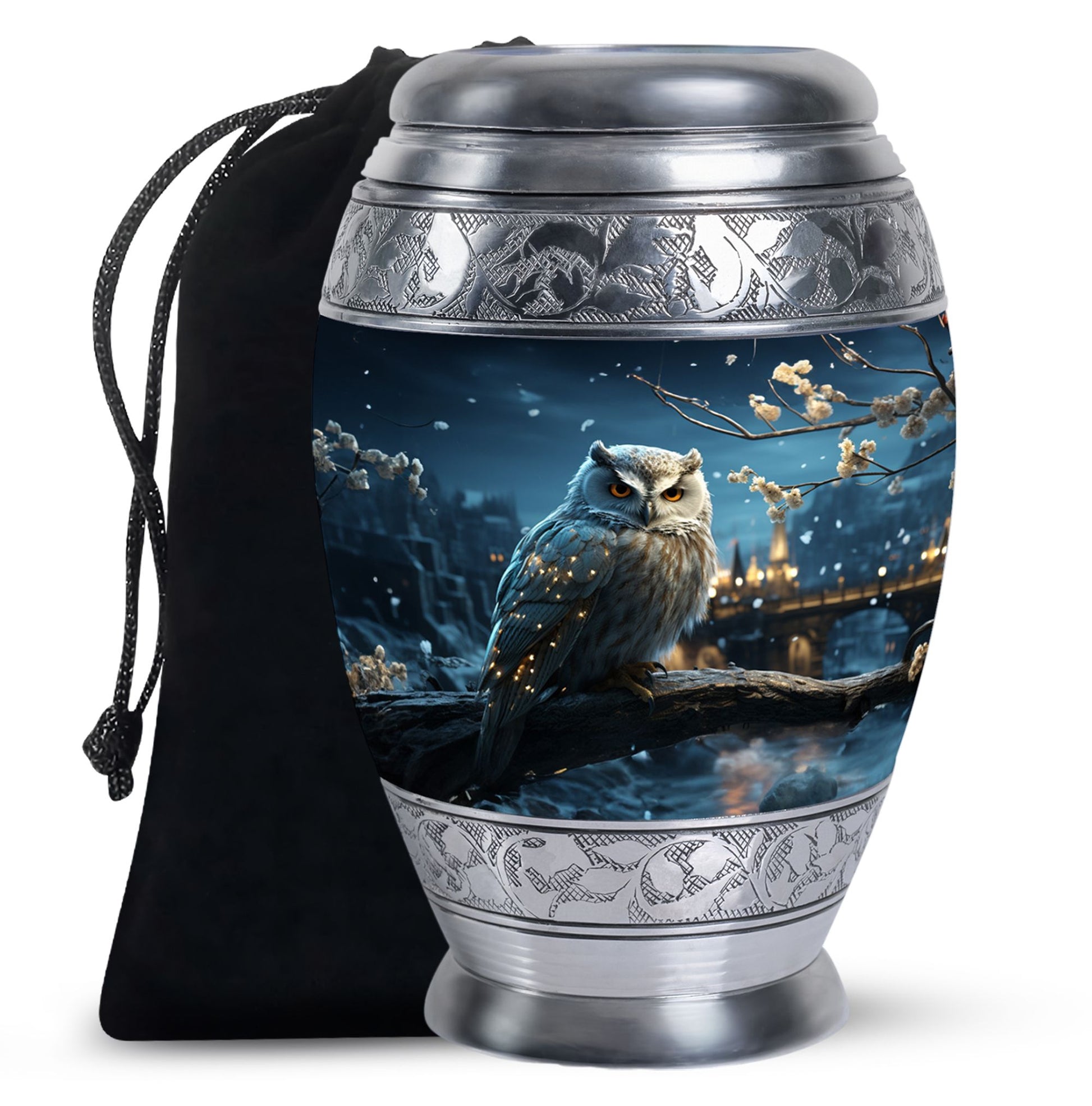 Snow Owl Cremation Urn - Elegant Funeral Urn For Human Ashes