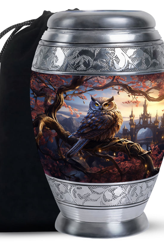 Mystical Owl Memorial Urn - Scenic Cremation Urn For Adults