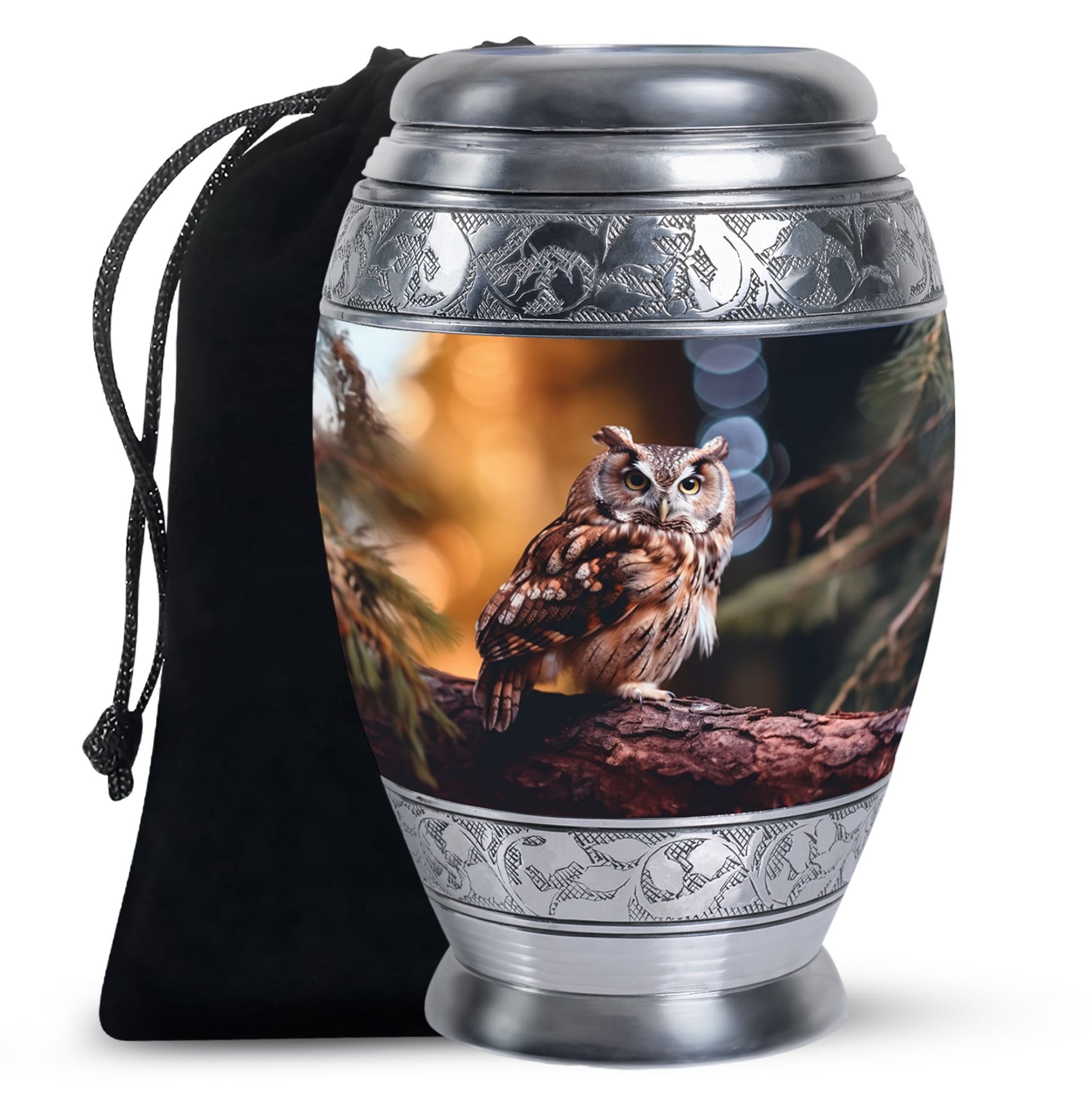 Blue Flower Theme Aluminium Funeral Urn - Human Ashes Adult Memorial Urn