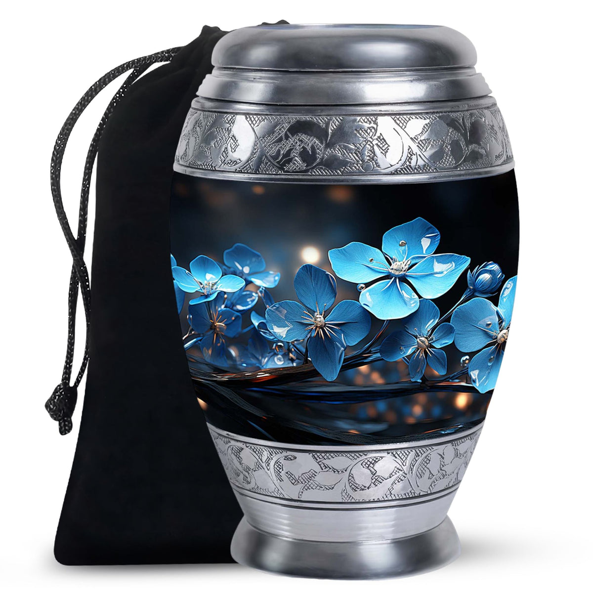 Scorpion Grass Floral Funeral Urn - Decorative Memorial Urn For Ashes