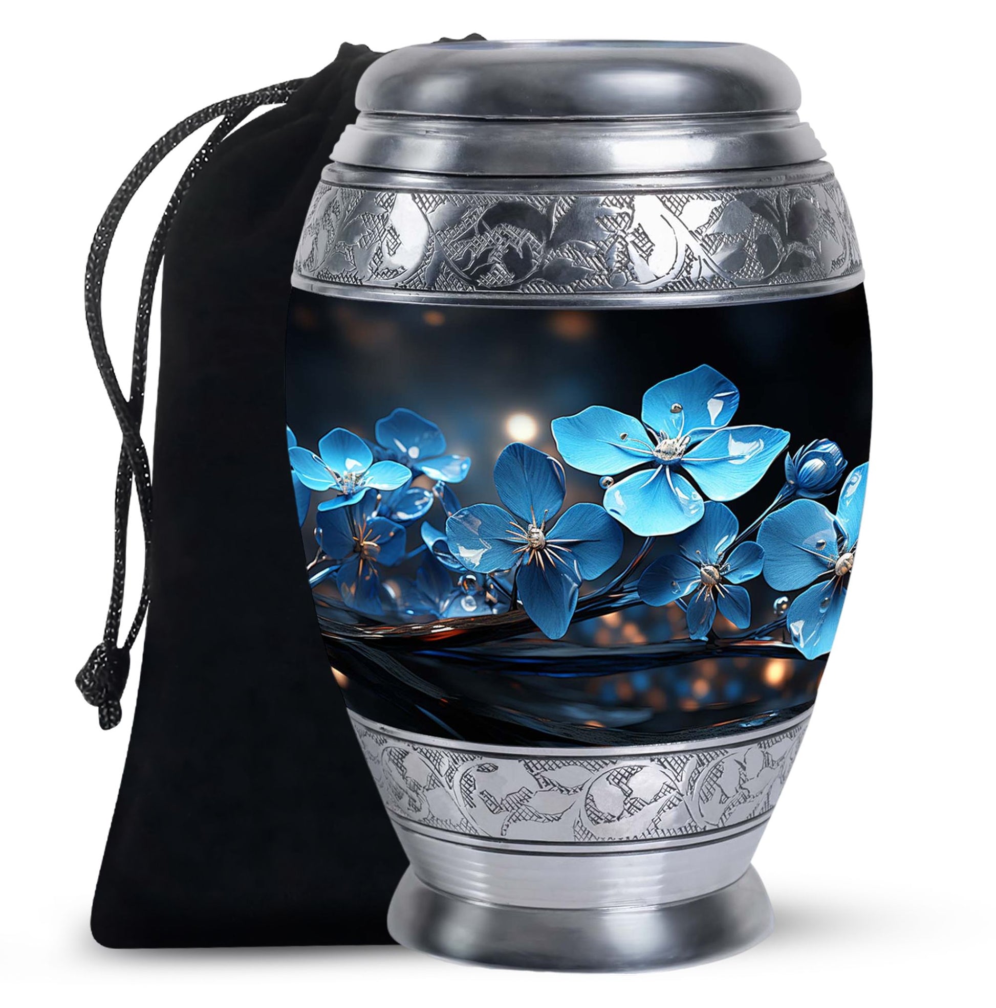 Scorpion Grass Floral Funeral Urn - Decorative Memorial Urn For Ashes