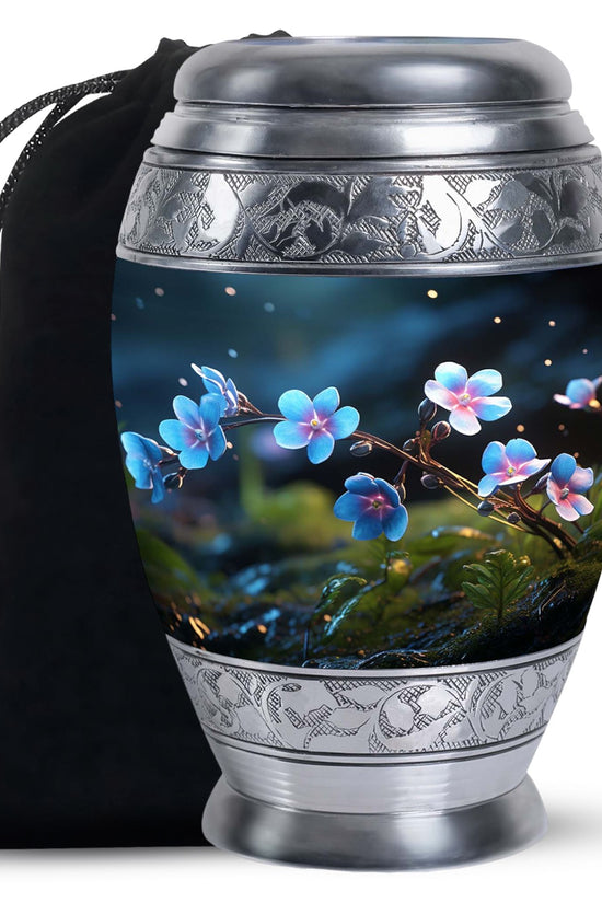 Scorpion Grass Aluminium Urn For Human Ashes - Large Floral Urn