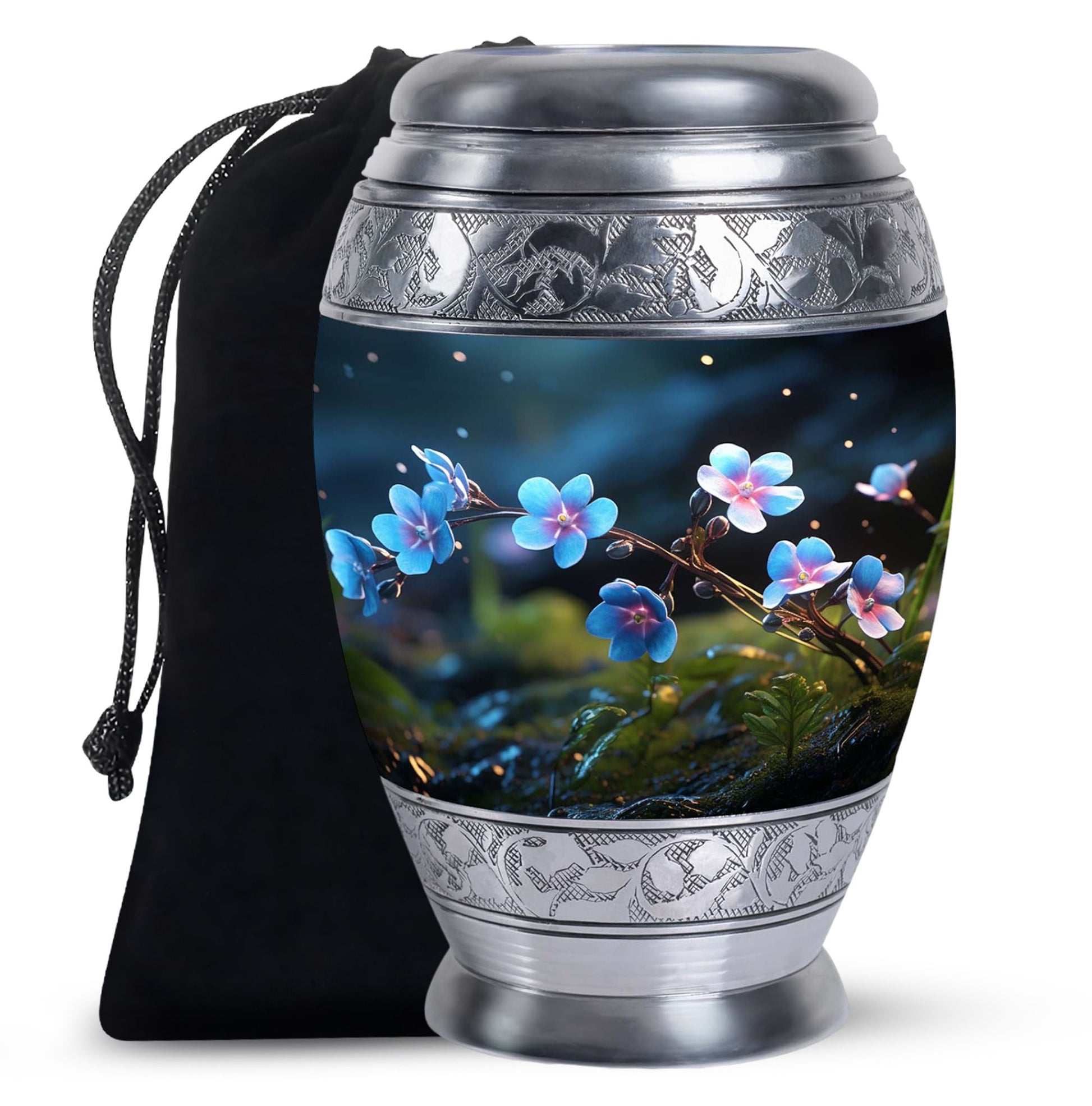 Scorpion Grass Aluminium Urn For Human Ashes - Large Floral Urn