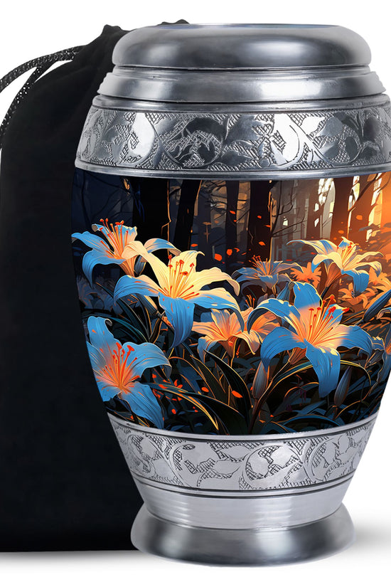 Floral Lily Memorial Urn - Cremation Urn For Human Ashes