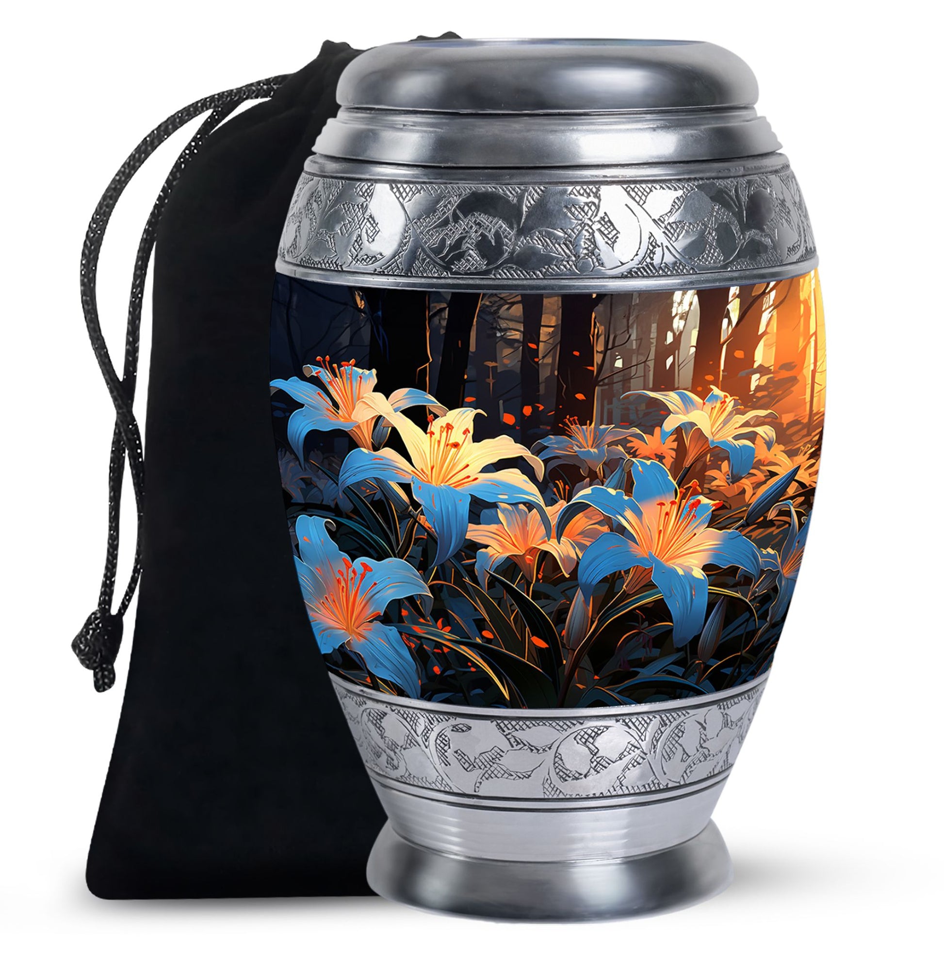 Floral Lily Memorial Urn - Cremation Urn For Human Ashes