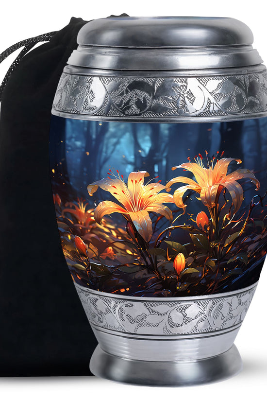 Lily Flower Large Urn For Ashes - Decorative Aluminium Memorial Urn