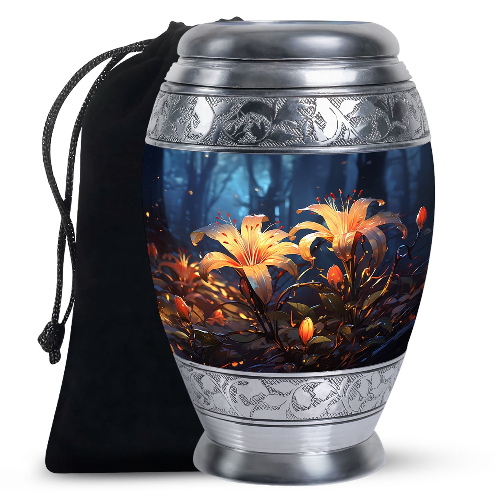 Lily Flower Large Urn For Ashes - Decorative Aluminium Memorial Urn