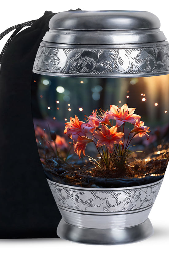 Pretty Lily Cremation Urn - Aluminium Funeral Urn For Loved Ones