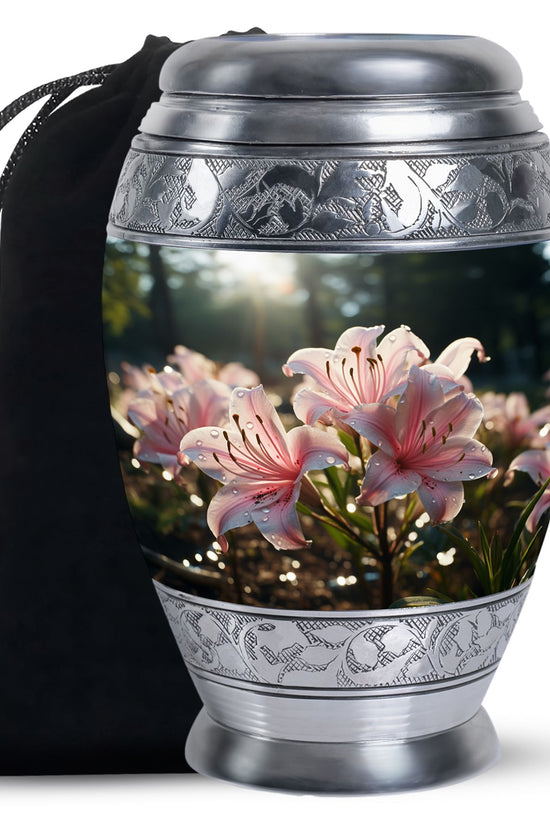 Pink Lily Funeral Urn For Ashes - Large Memorial Urn For Ashes