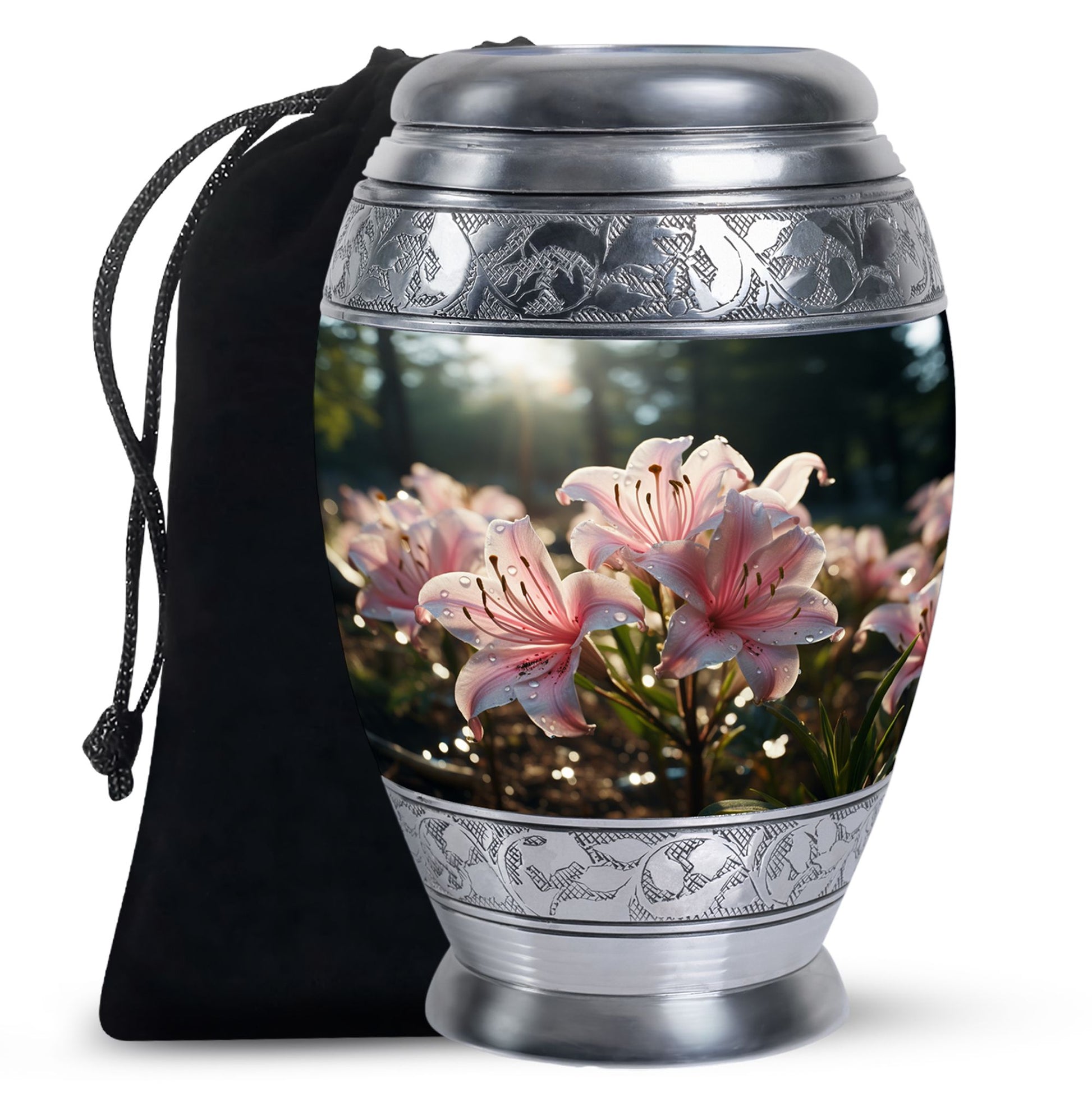Pink Lily Funeral Urn For Ashes - Large Memorial Urn For Ashes