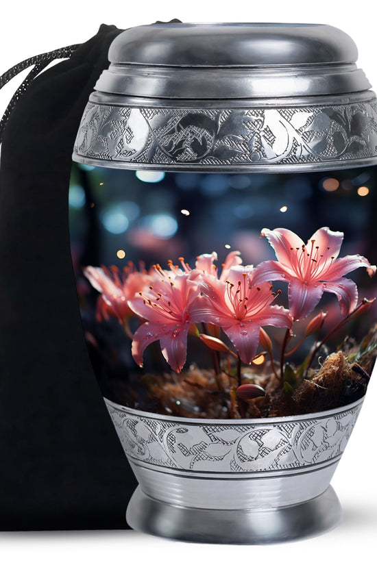 Soft Pink Lily Funeral Urn For Ashes - Decorative Adult Cremation Urn