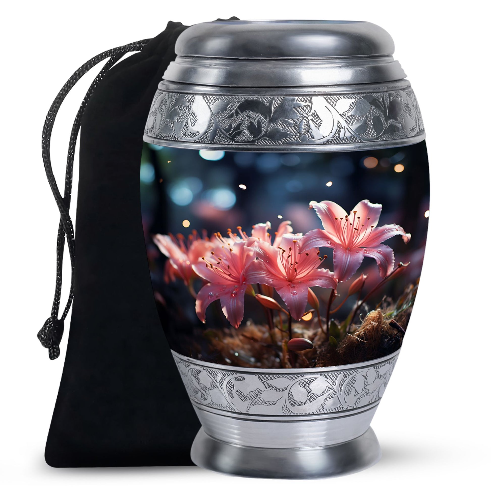 Soft Pink Lily Funeral Urn For Ashes - Decorative Adult Cremation Urn