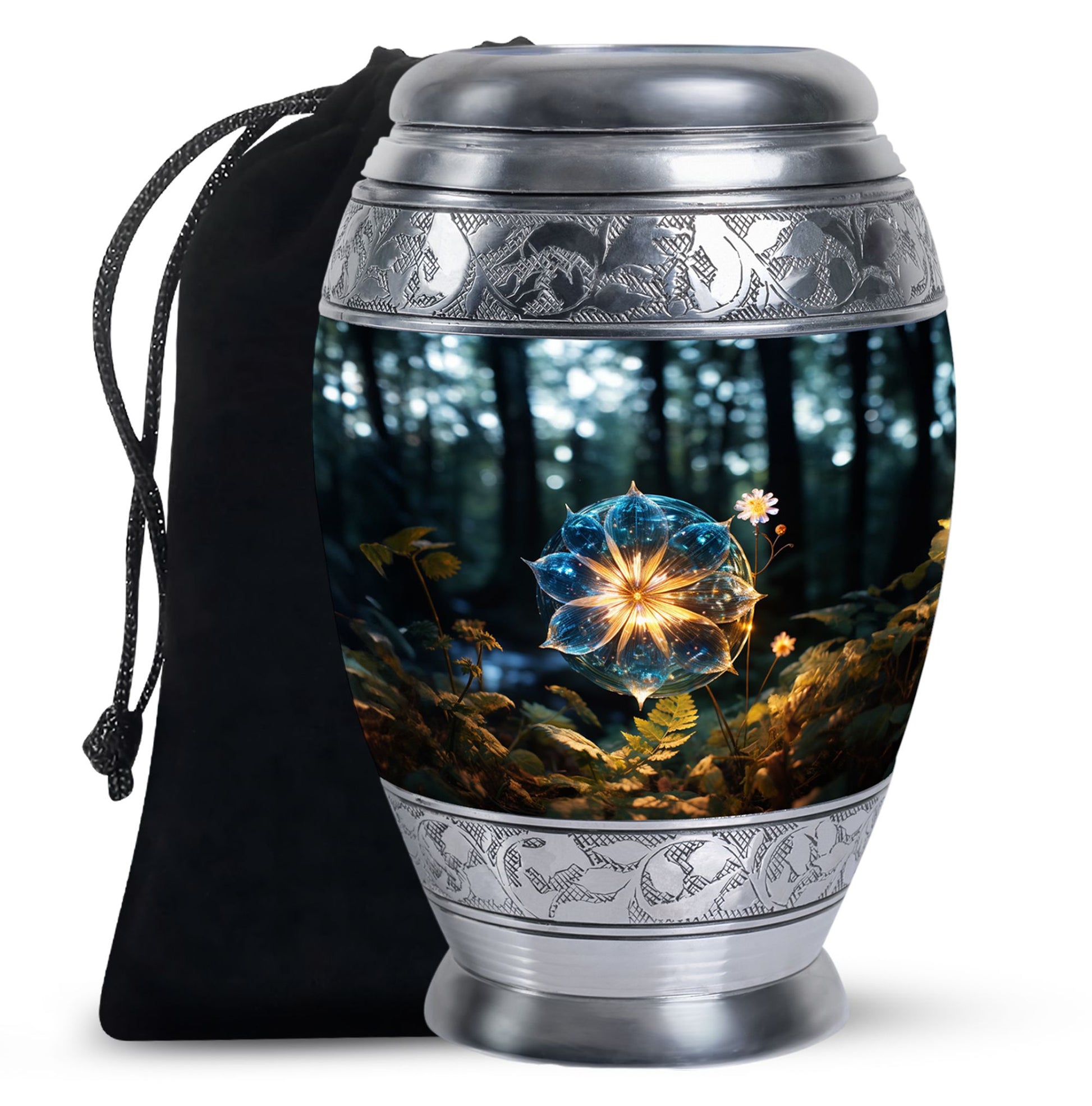 Mystic Forest Flower Cremation Urn - Fantasy Memorial Urn For Human Ashes
