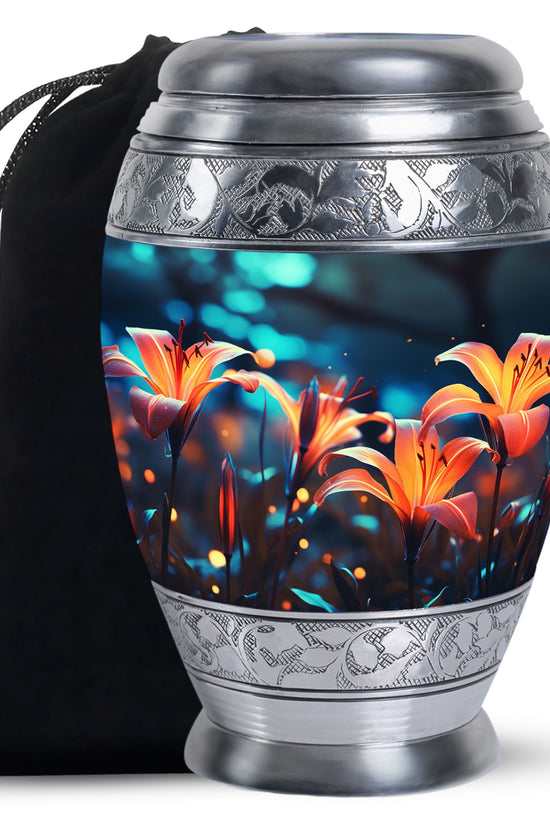 Lily Theme Memorial Urn - Funeral Urn For Male & Female