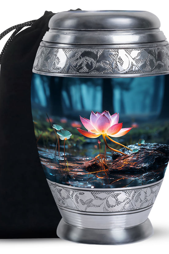 Lotus Flower Theme Cremation Urn - Aluminum Urn For Adult Ashes