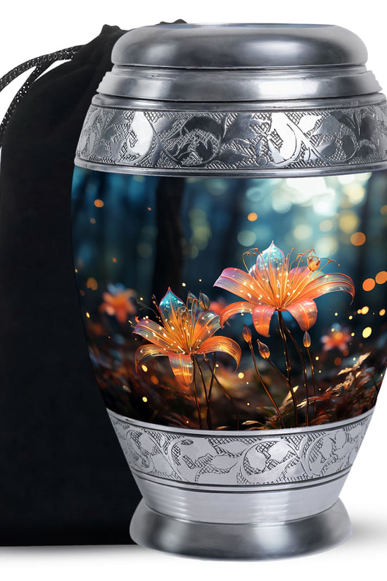 Orange Lily Funeral Urn For Ashes - Large Memorial Urn For Ashes