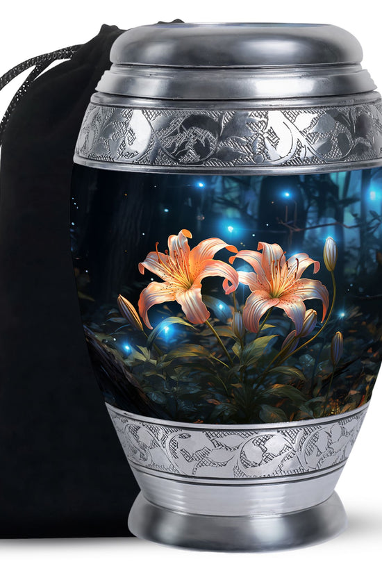 Orange Lily Cremation Urn - Floral Theme Funeral Urn For Loved Ones