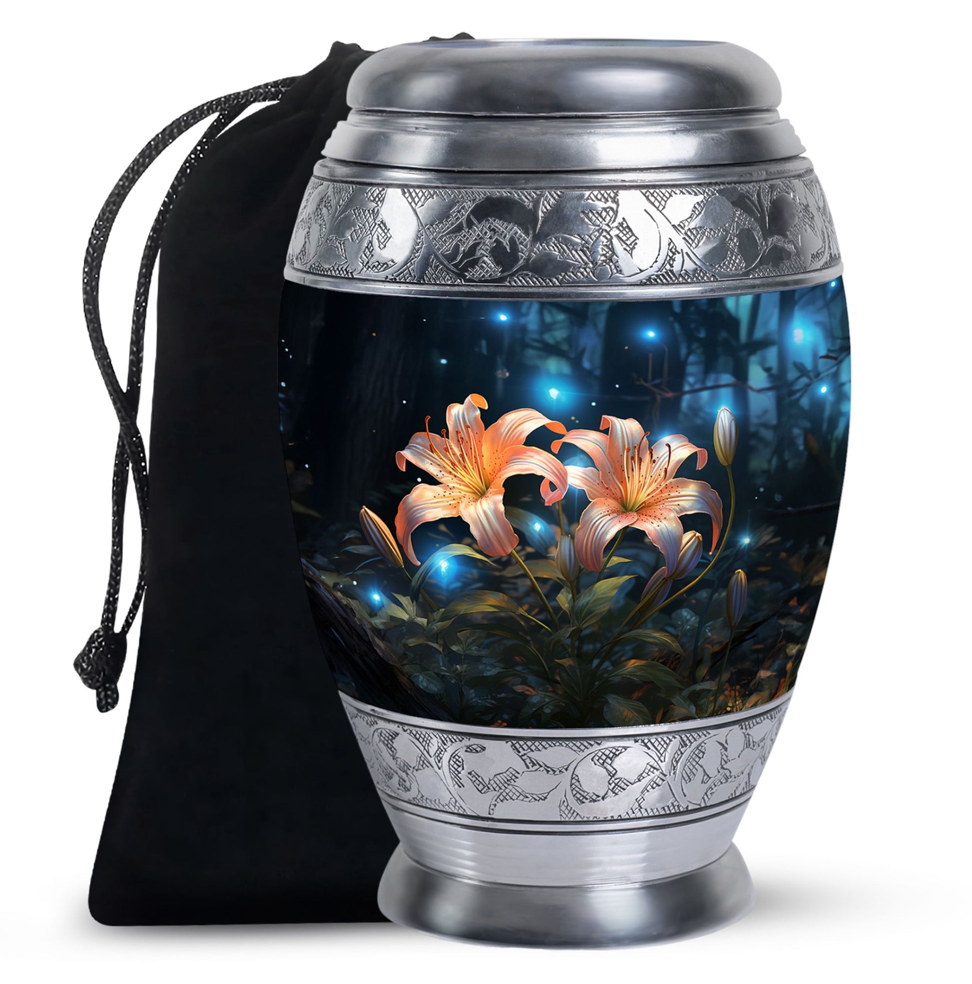 Orange Lily Cremation Urn - Floral Theme Funeral Urn For Loved Ones