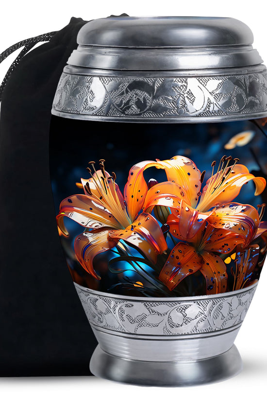 Tiger Lily Cremation Urn - Elegant Floral Memorial Urn For Human Ashes