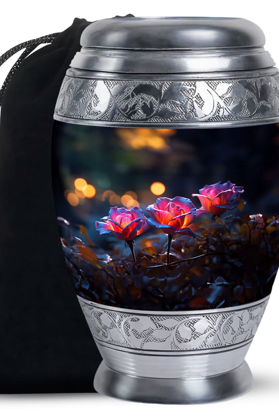 Elegant Triple Rose Funeral Urn - Decorative Floral Ashes Urn For Ashes