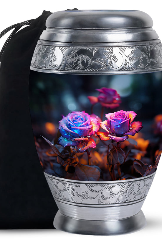 Midnight Rose Funeral Urn - Unique Flower Theme Memorial Urn For Ashes