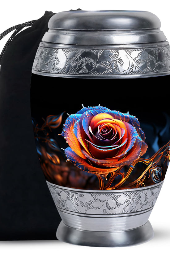 Beautiful Rose Theme Memorial Urn - Aluminum Cremation Urn For Loved Ones