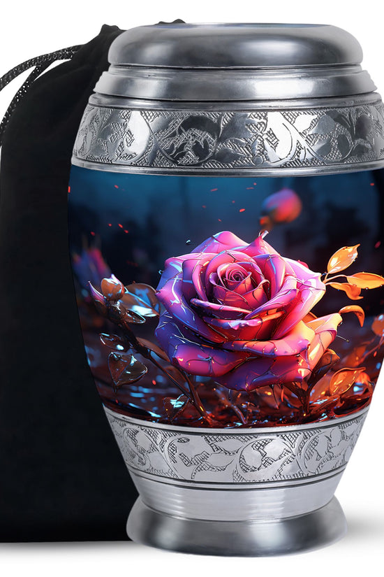 Rose Theme Memorial Urn - Aluminium Cremation Urn For Ashes