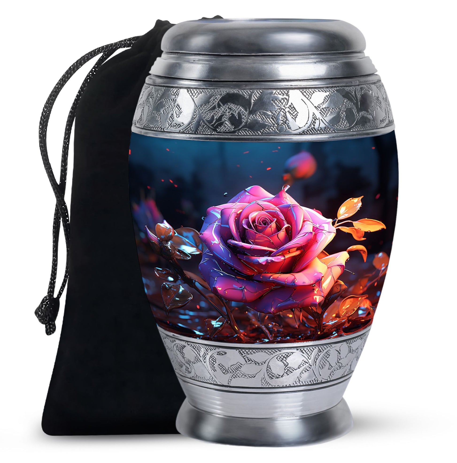Rose Theme Memorial Urn - Aluminium Cremation Urn For Ashes