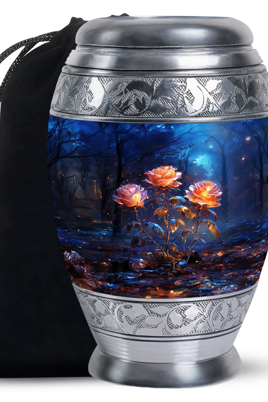 Beautiful White Rose Memorial Urn - Large Funeral Urn For Ashes