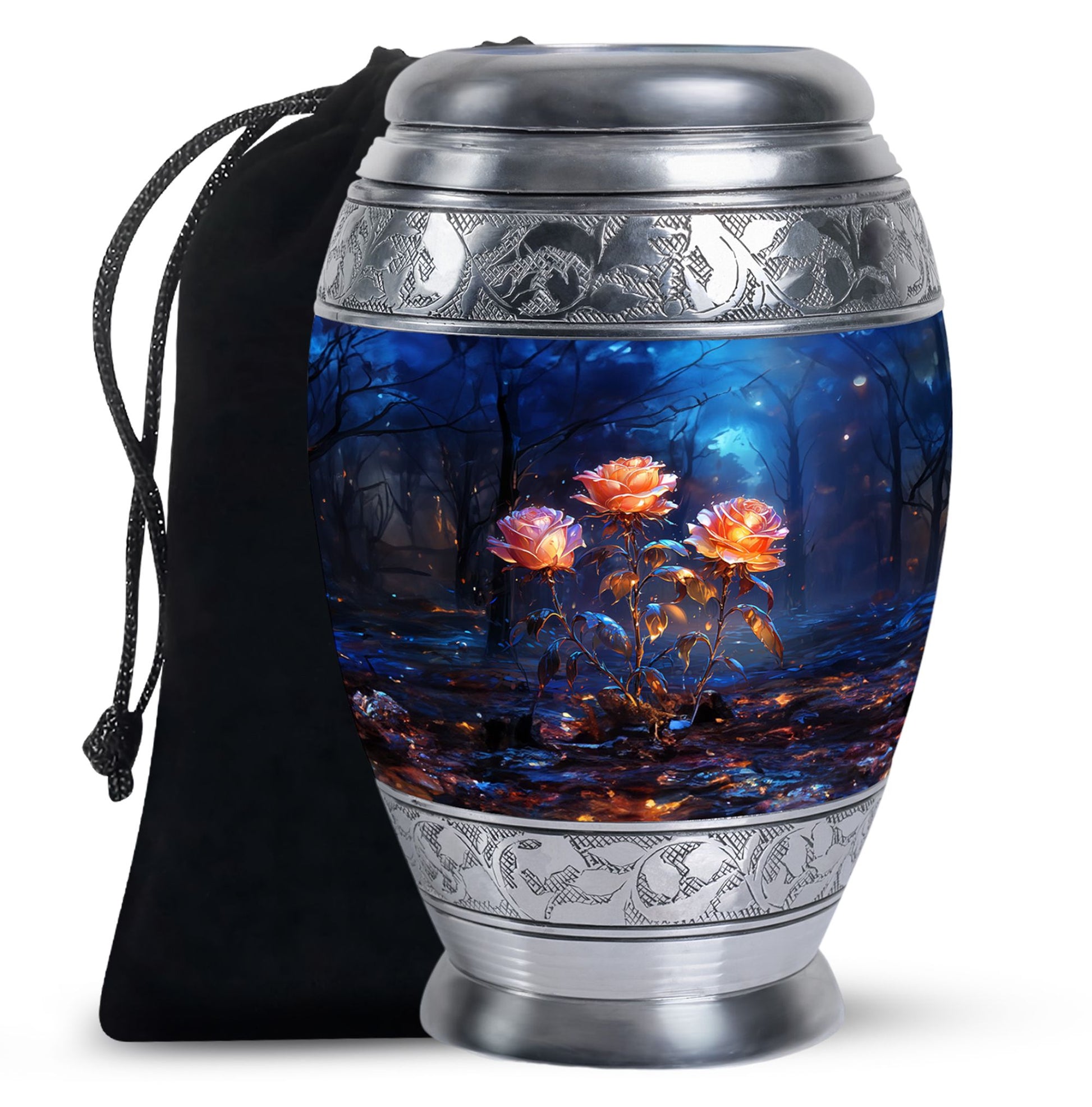 Beautiful White Rose Memorial Urn - Large Funeral Urn For Ashes
