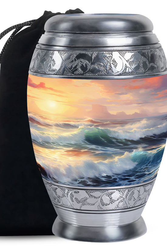 Beautiful Beach Theme Funeral Urn - Sunset Memorial Urn For Adult Ashes