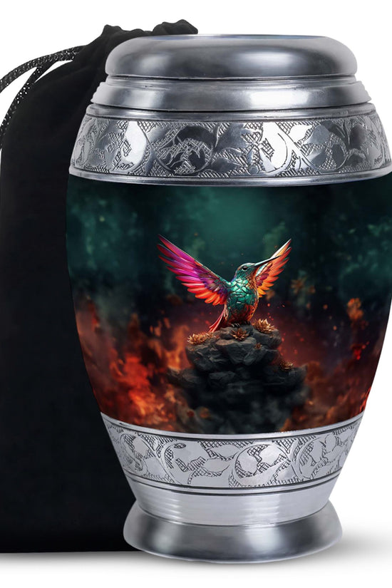 Green Hummingbird Funeral Urn - Decorative Memorial Urn For Adults Ashes