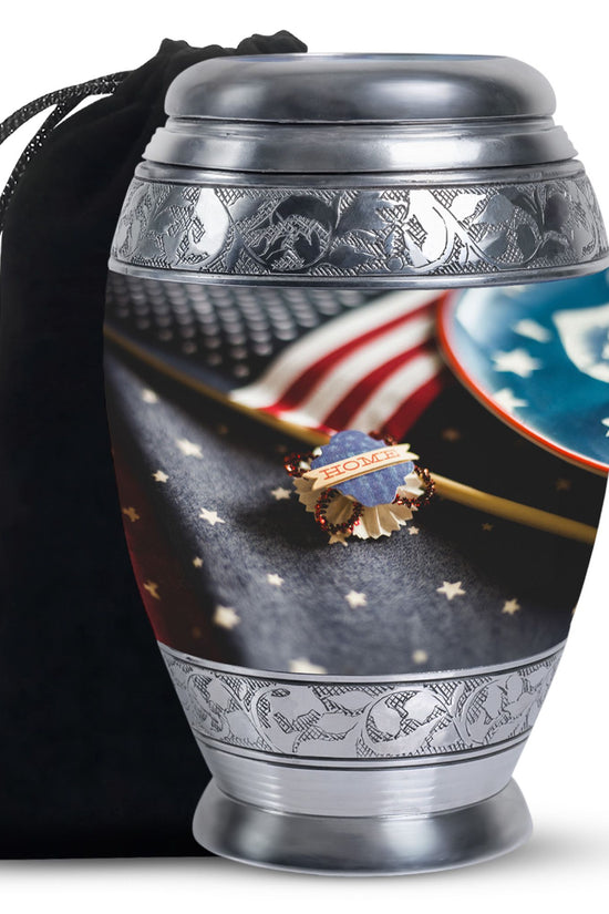 US Flag Theme Memorial Urn - Large Cremation Urn For Human Ashes