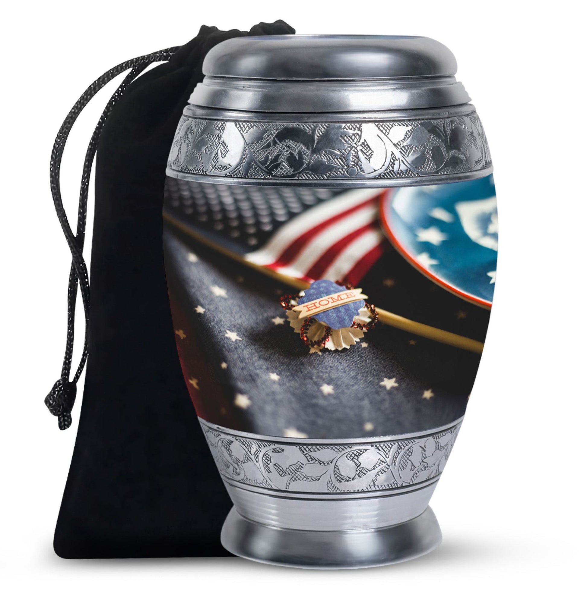 US Flag Theme Memorial Urn - Large Cremation Urn For Human Ashes