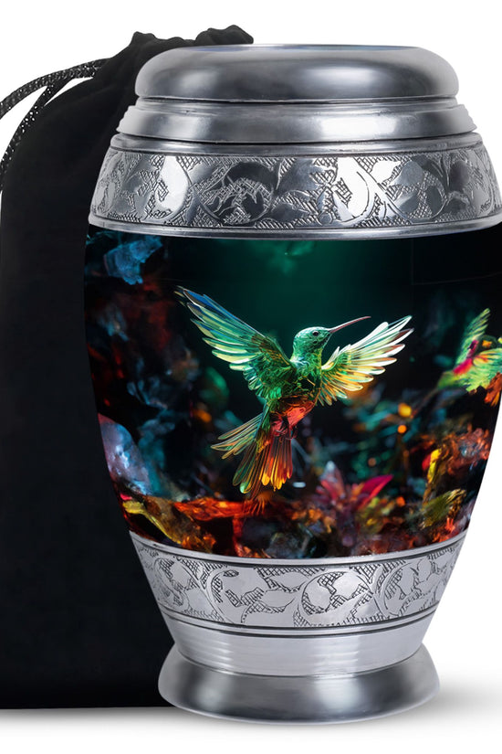 Green Crystal Hummingbird Funeral Urn - Artistic Memorial Urn For Male & Female