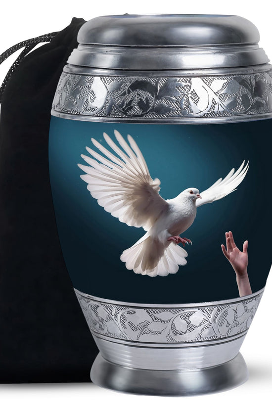 Dove Bird Beautiful Funeral Urn - Blue Aluminium Urn For Human Ashes