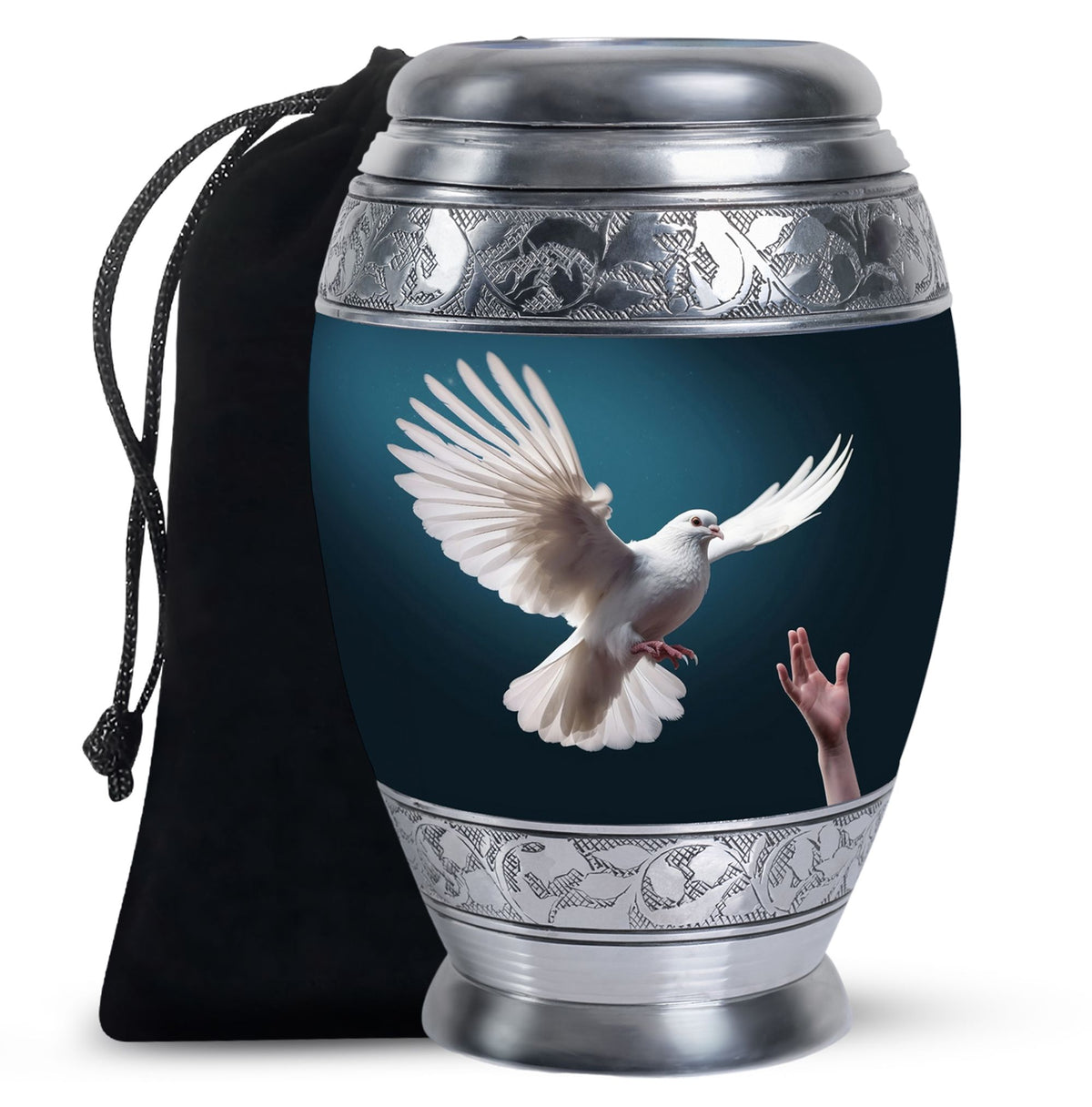 Dove Bird Beautiful Funeral Urn - Blue Aluminium Urn For Human Ashes