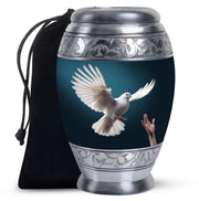 Dove Bird Beautiful Funeral Urn - Blue Aluminium Urn For Human Ashes