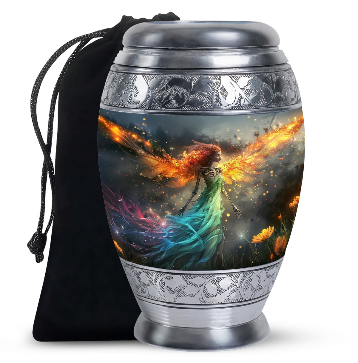 Flame Wing Angel Memorial Urn - Dark Cremation Urn For Male & Female