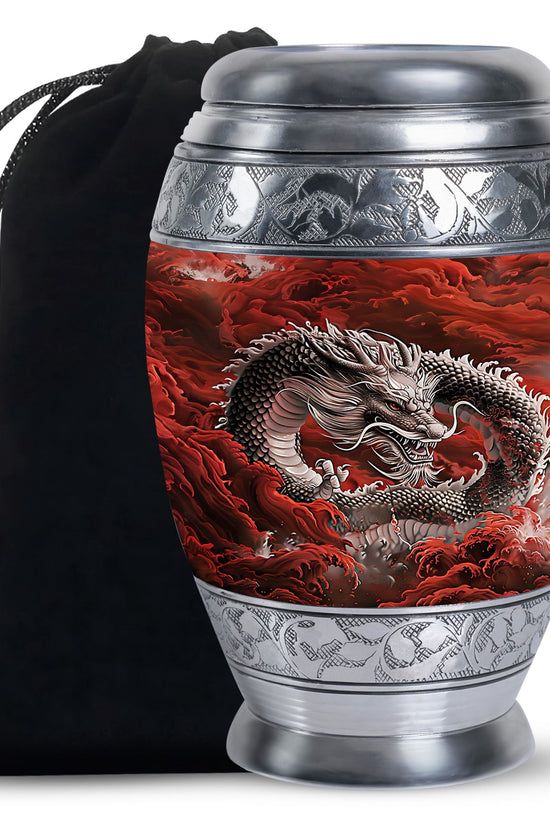 Japanese Dragon Memorial Urn - Aluminium Large Urn For Adult Ashes