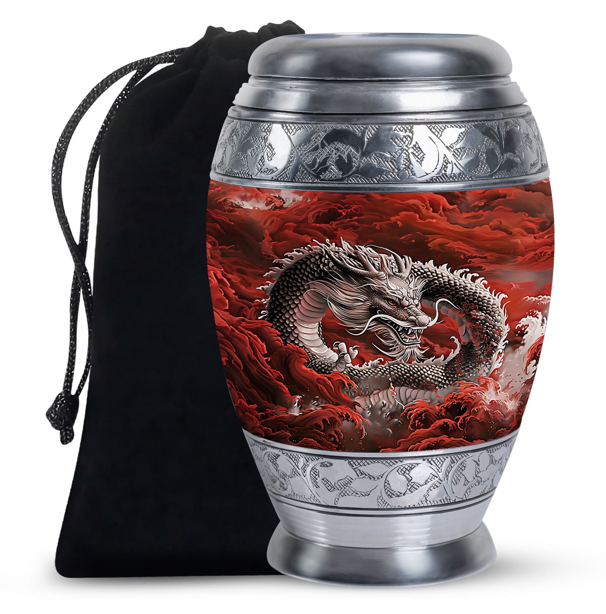 Japanese Dragon Memorial Urn - Aluminium Large Urn For Adult Ashes