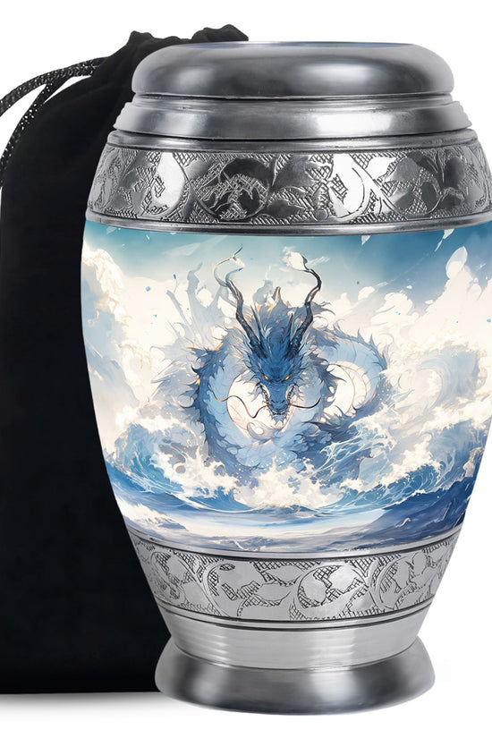 Mystic Blue Dragon Cremation Urn For Adult - Artistic Funeral Urn For Ashes