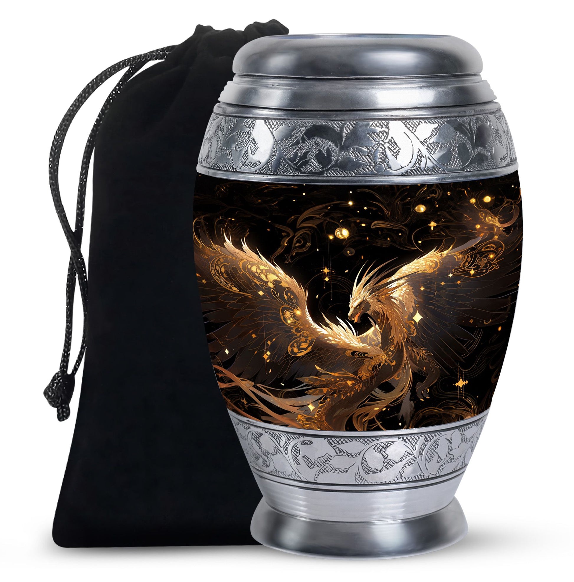 Celestial Silver Dragon Funeral Urn For Adults - Premium Aluminium Urn