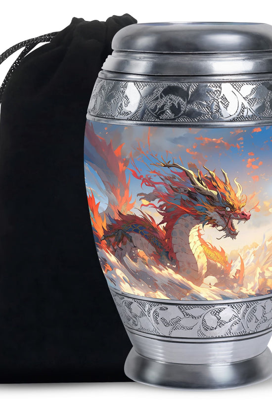Golden Phoenix Dragon Funeral Urn For Human Ashes - Decorative Memorial Urn