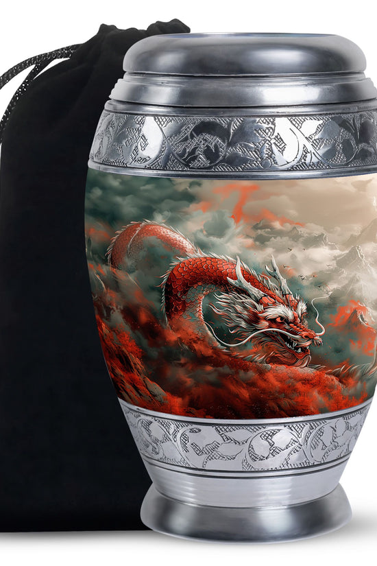 Midnight Dragon Moon Cremation Urn - Black Aluminium Urn For Adult Ashes