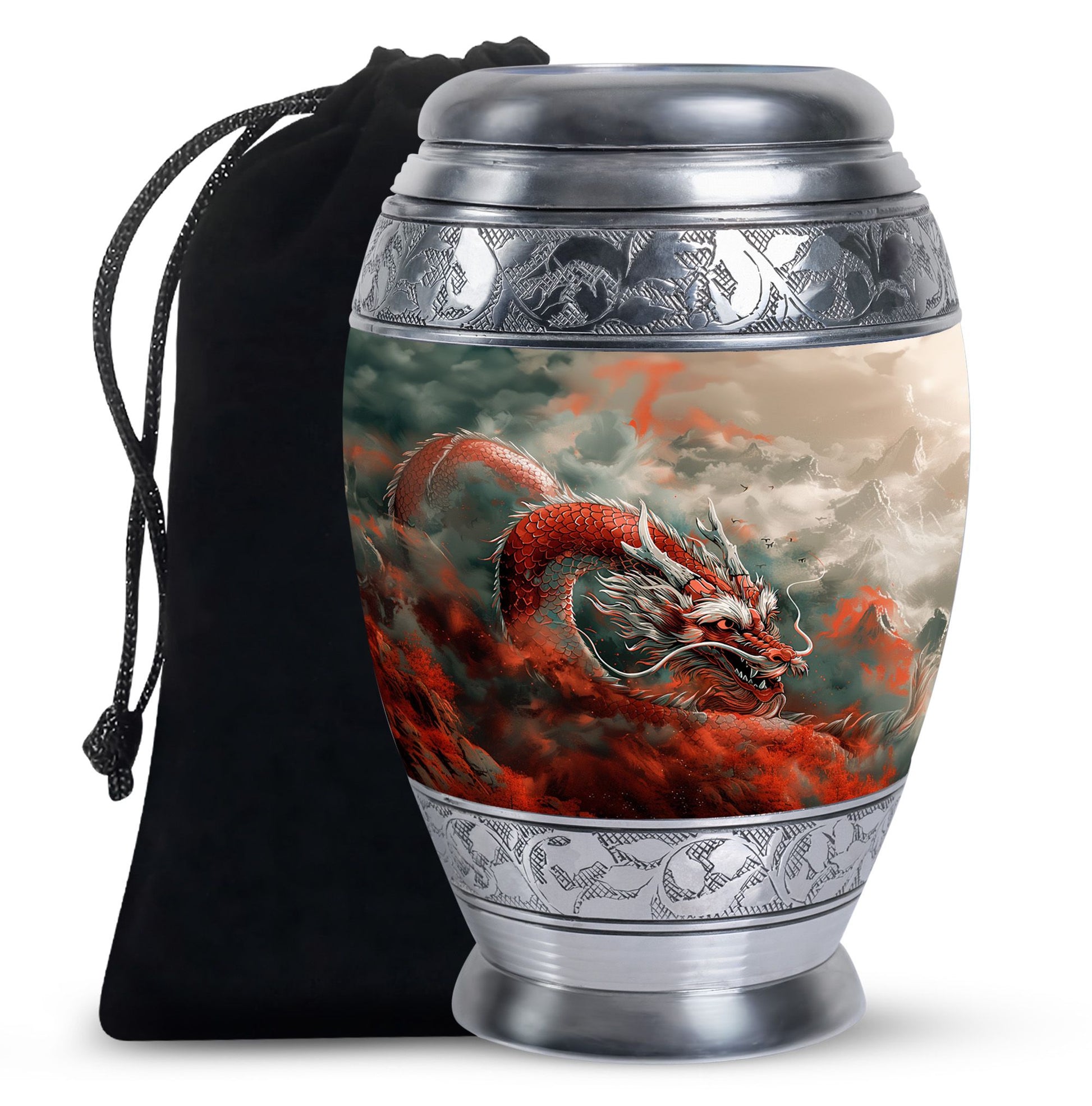 Midnight Dragon Moon Cremation Urn - Black Aluminium Urn For Adult Ashes